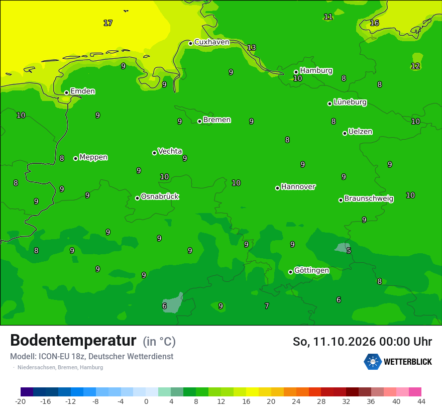 Modellkarte ICON-EU – t_g – ni