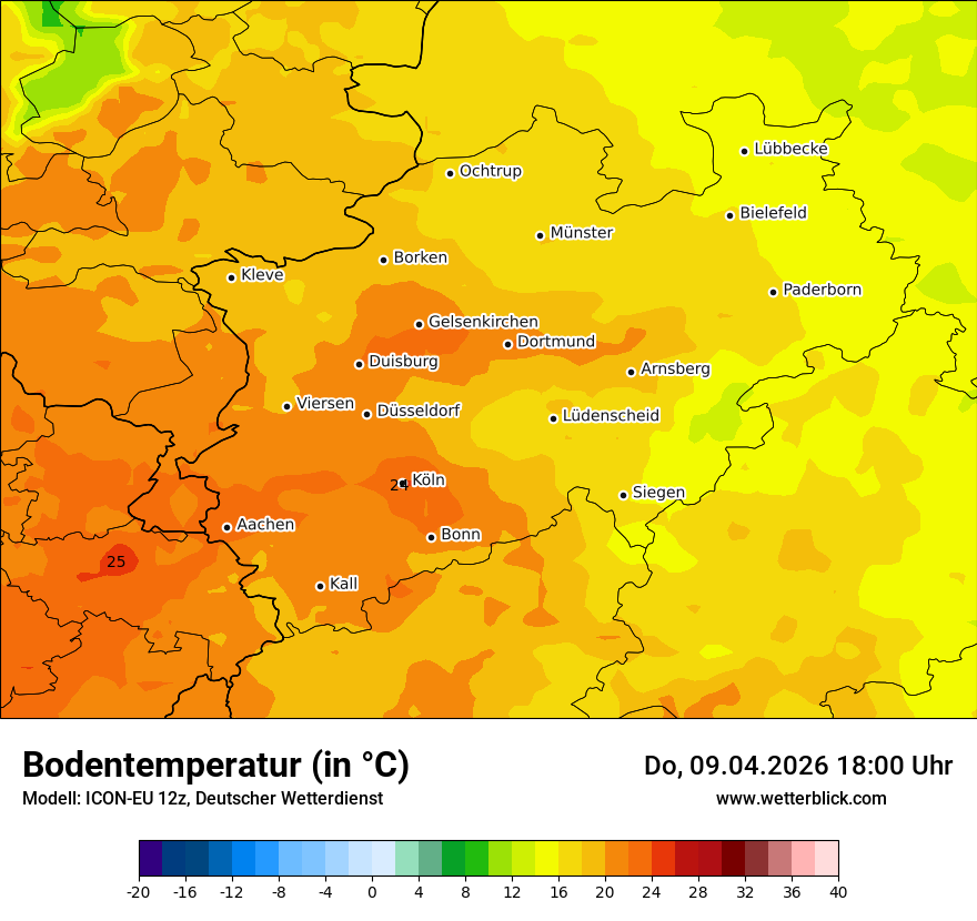 Modellkarte ICON-EU – t_g – nrw