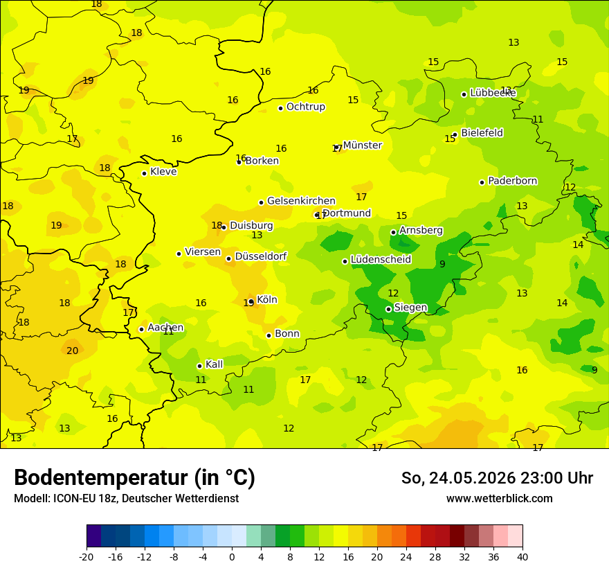 Modellkarte ICON-EU – t_g – nrw