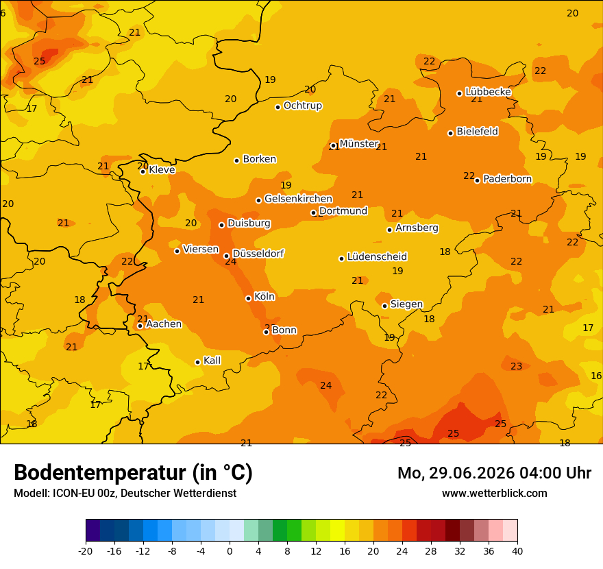 Modellkarte ICON-EU – t_g – nrw
