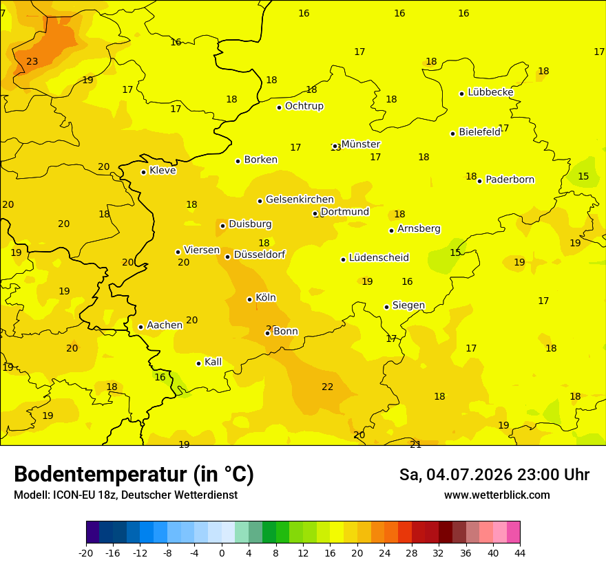 Modellkarte ICON-EU – t_g – nrw