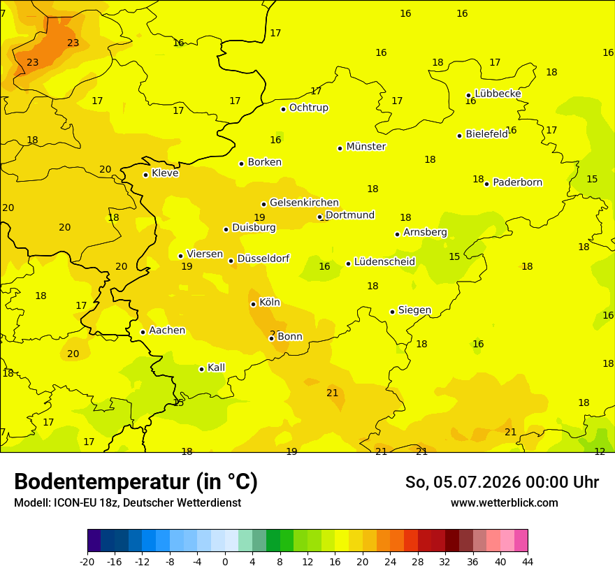 Modellkarte ICON-EU – t_g – nrw