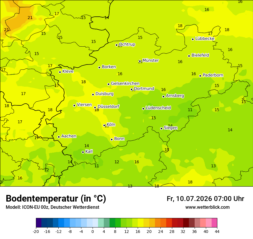 Modellkarte ICON-EU – t_g – nrw