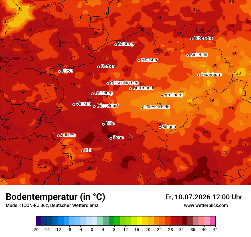 Modellkarte ICON-EU – t_g – nrw