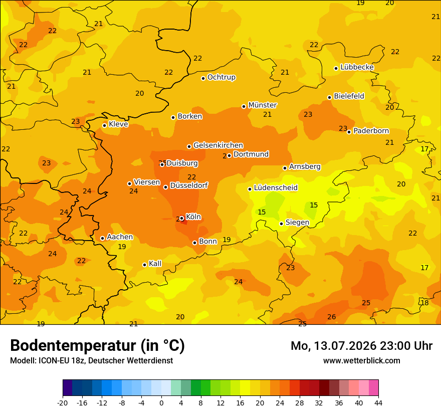 Modellkarte ICON-EU – t_g – nrw