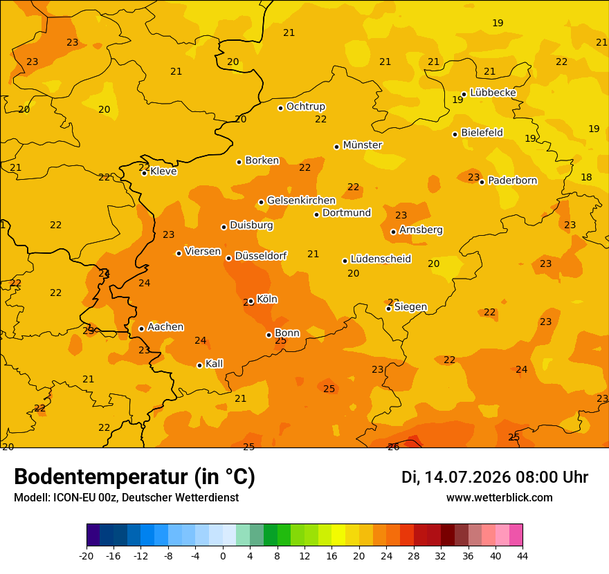 Modellkarte ICON-EU – t_g – nrw