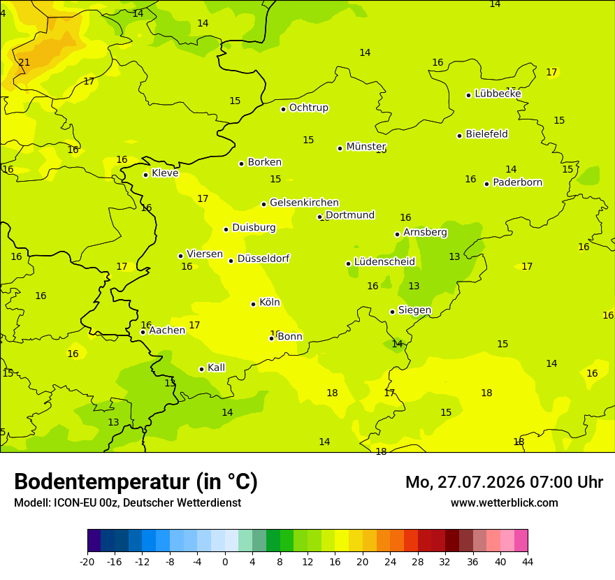 Modellkarte ICON-EU – t_g – nrw