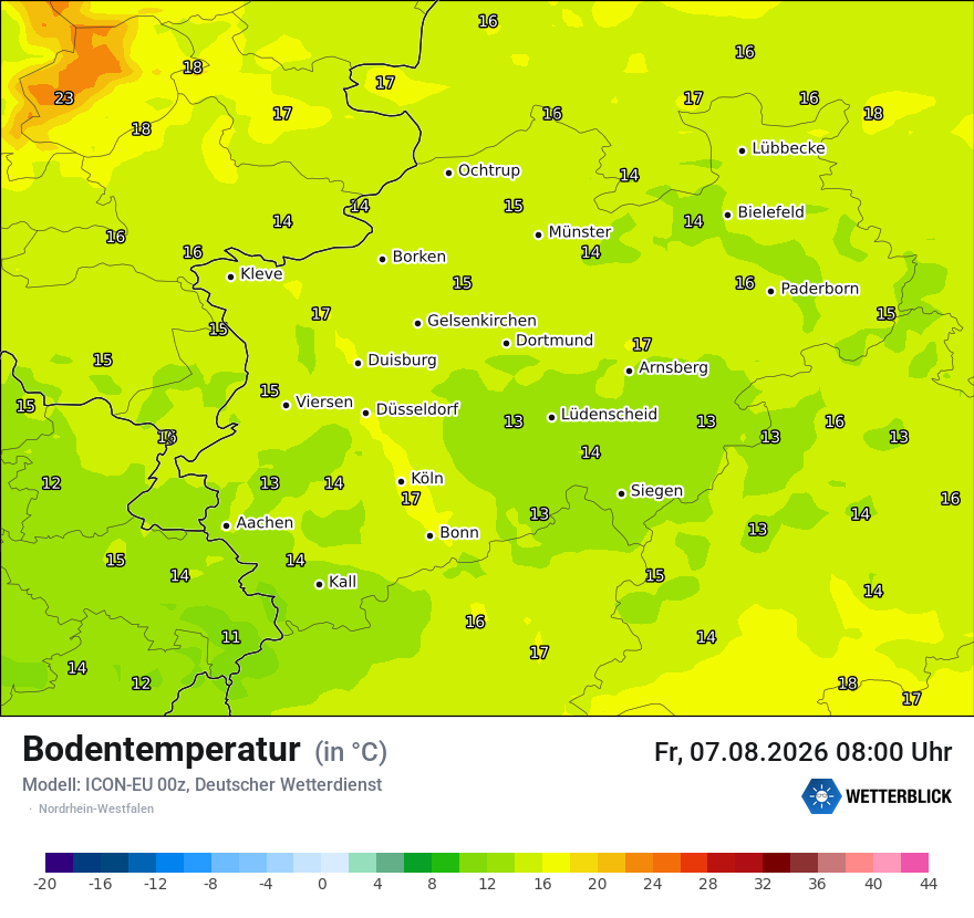 Modellkarte ICON-EU – t_g – nrw