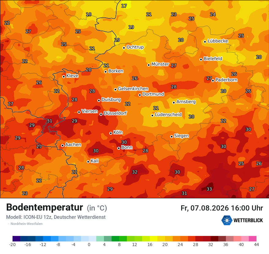 Modellkarte ICON-EU – t_g – nrw