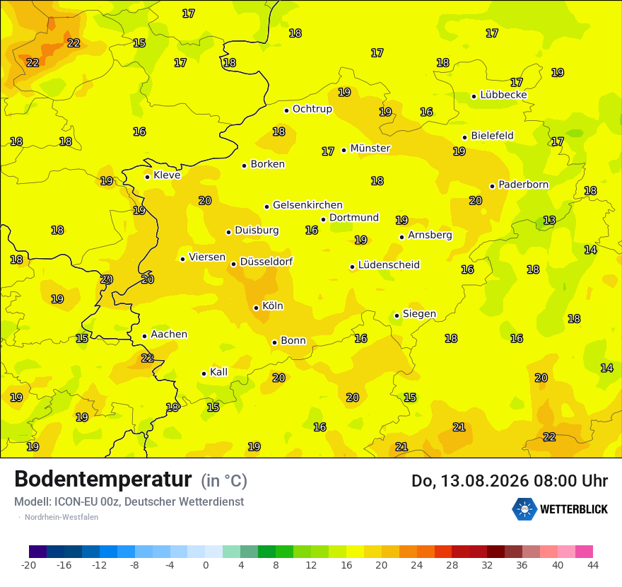 Modellkarte ICON-EU – t_g – nrw