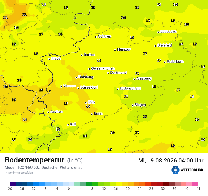Modellkarte ICON-EU – t_g – nrw