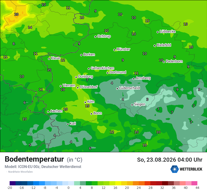 Modellkarte ICON-EU – t_g – nrw