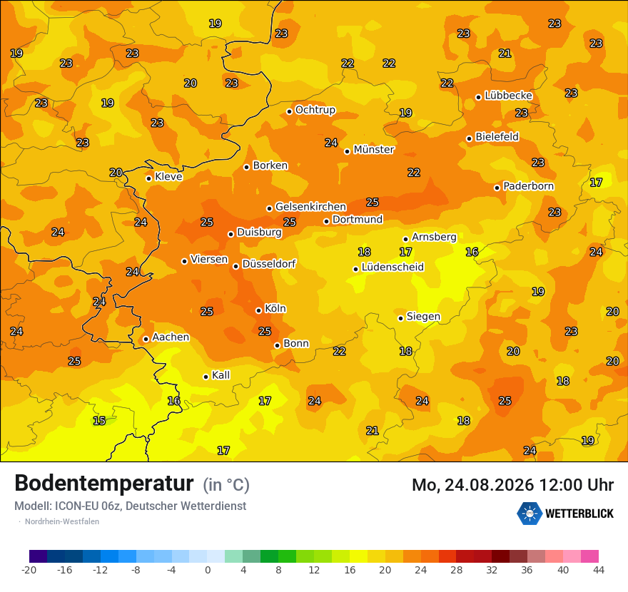 Modellkarte ICON-EU – t_g – nrw