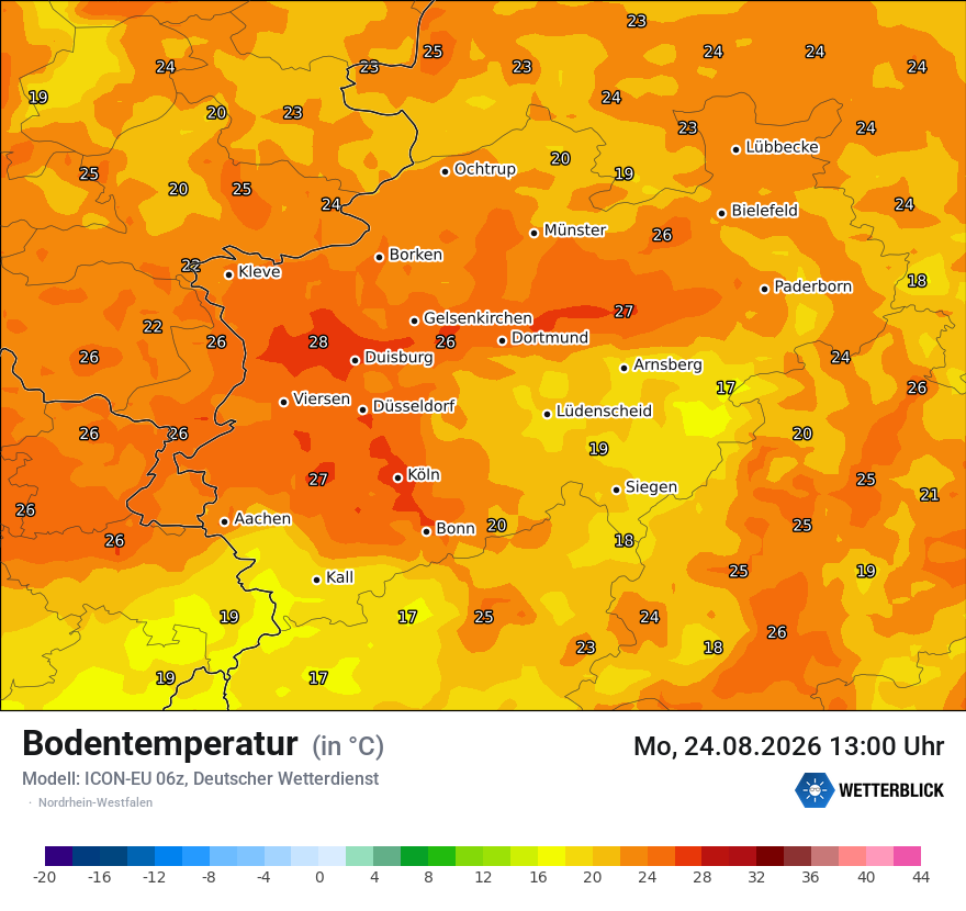 Modellkarte ICON-EU – t_g – nrw
