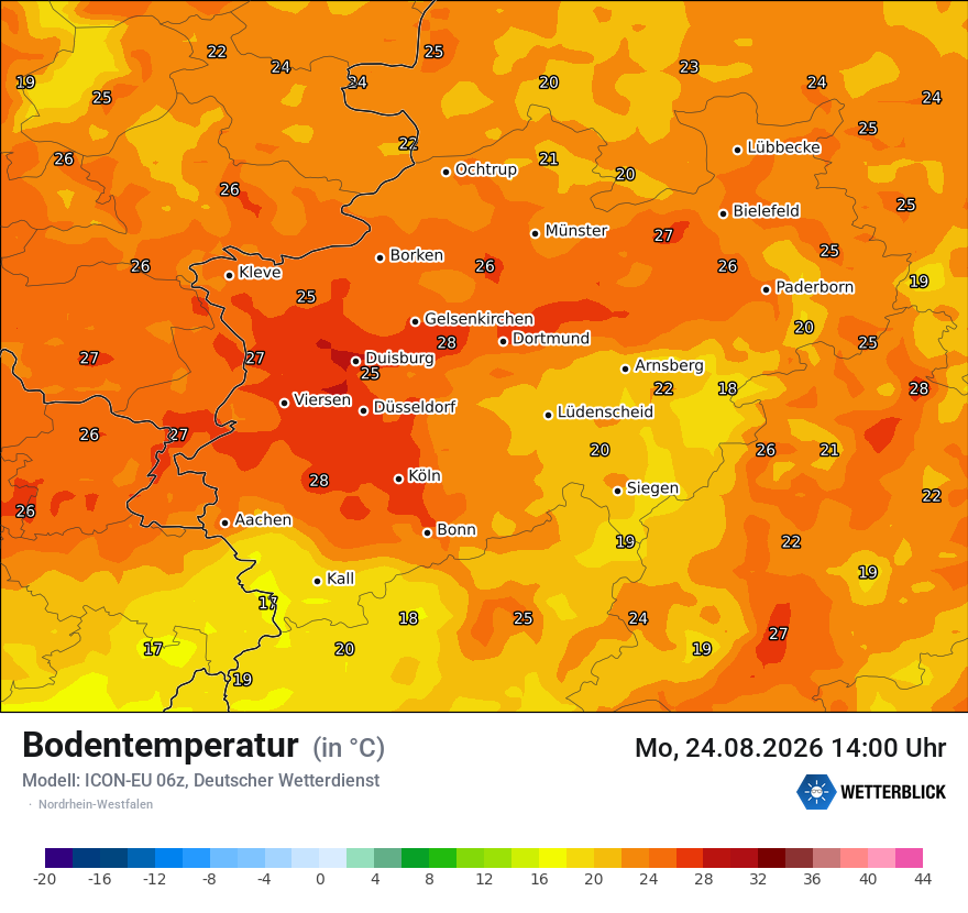 Modellkarte ICON-EU – t_g – nrw