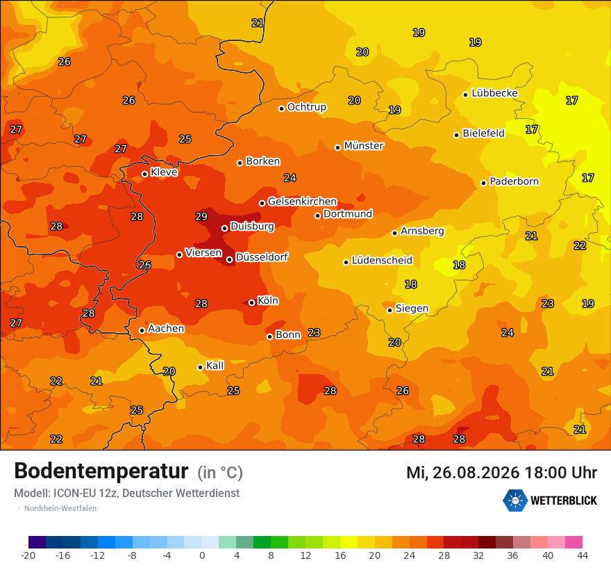 Modellkarte ICON-EU – t_g – nrw
