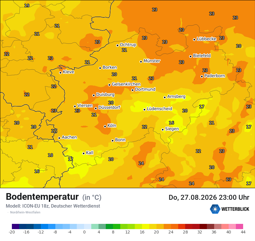 Modellkarte ICON-EU – t_g – nrw