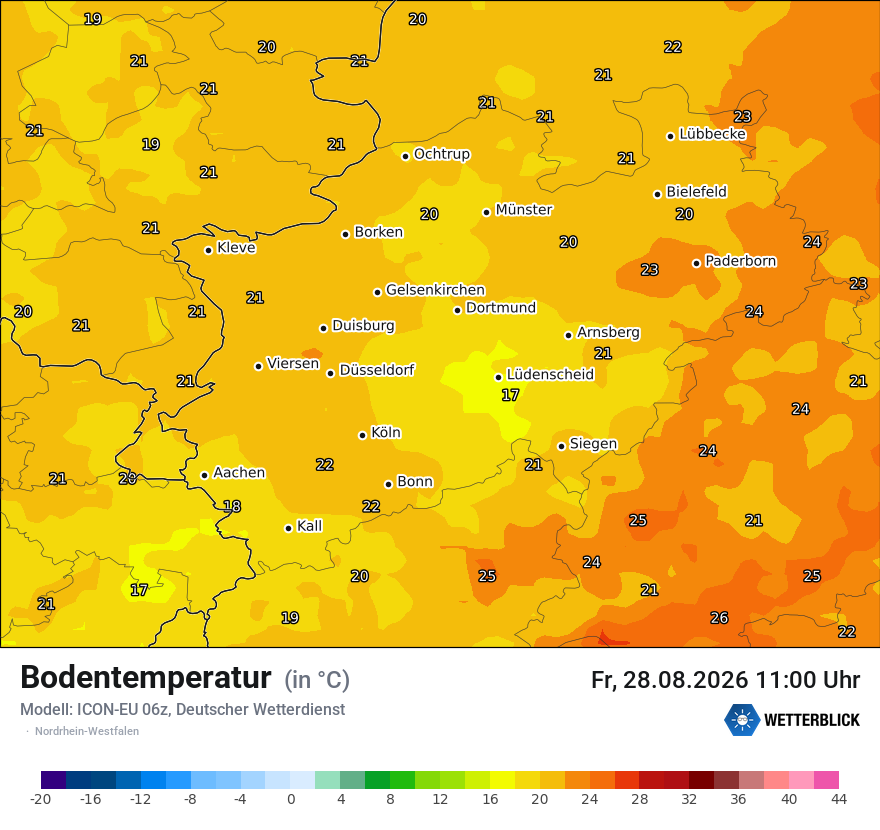 Modellkarte ICON-EU – t_g – nrw