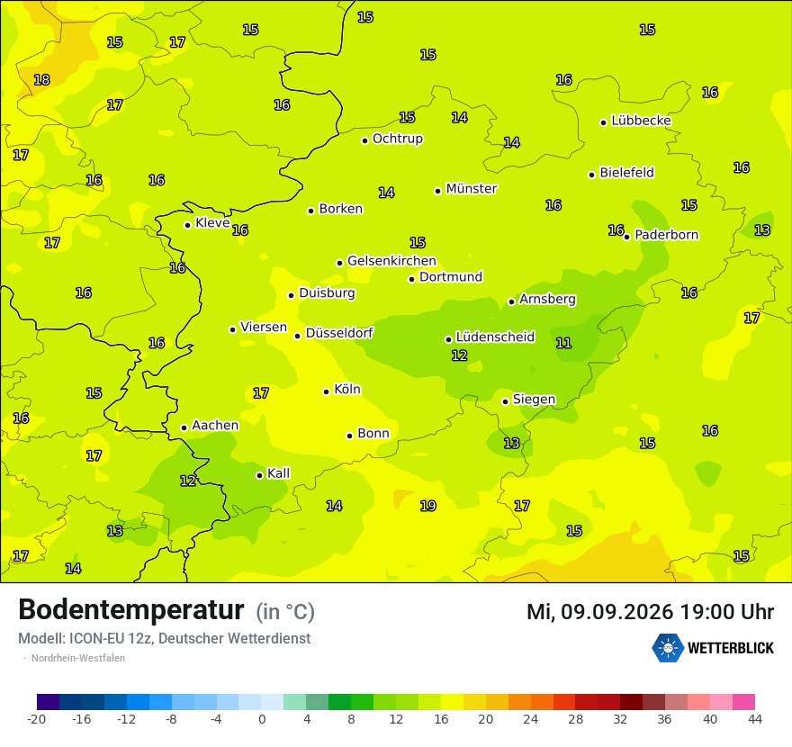 Modellkarte ICON-EU – t_g – nrw