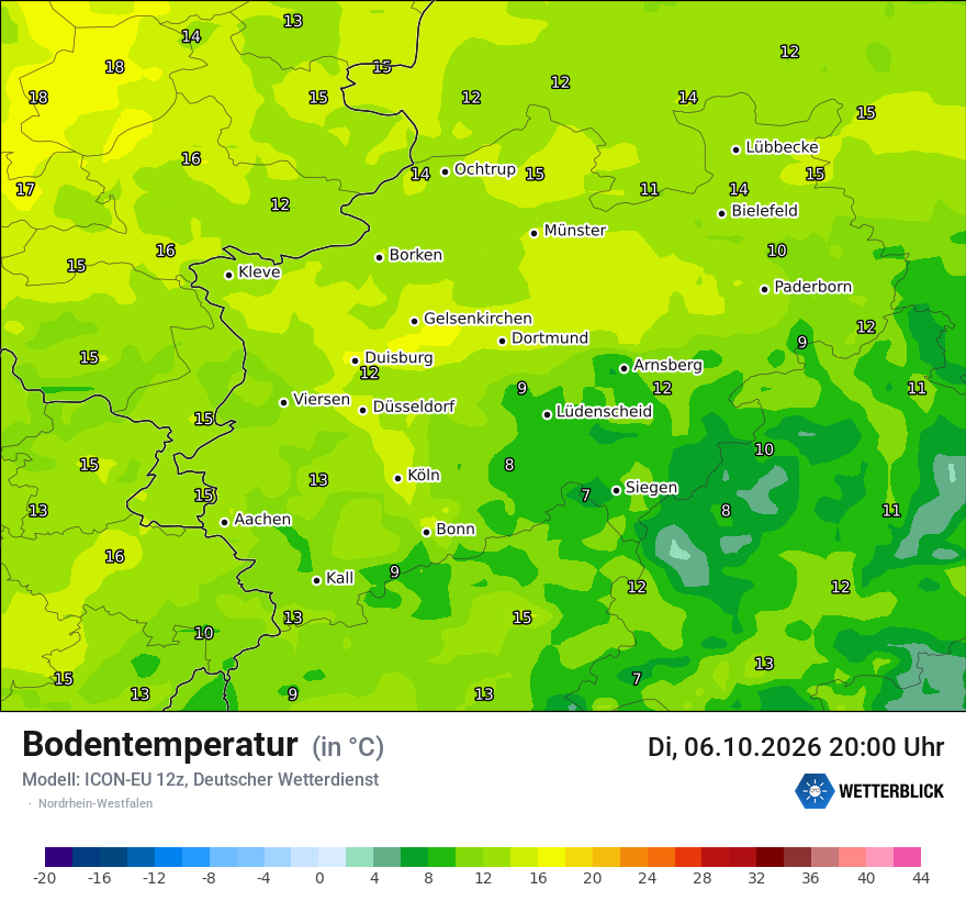 Modellkarte ICON-EU – t_g – nrw