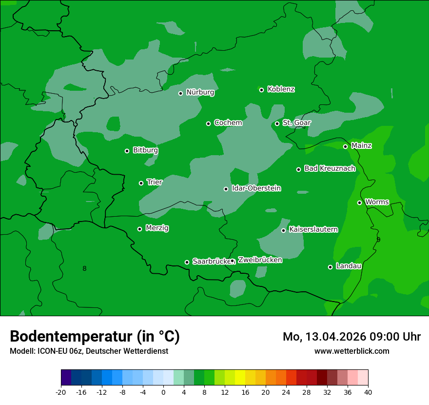 Modellkarte ICON-EU – t_g – rp