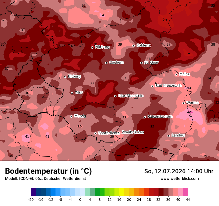 Modellkarte ICON-EU – t_g – rp