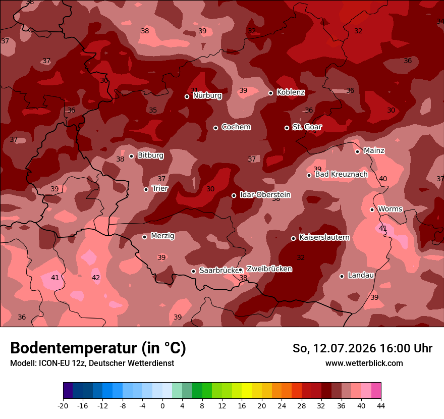 Modellkarte ICON-EU – t_g – rp