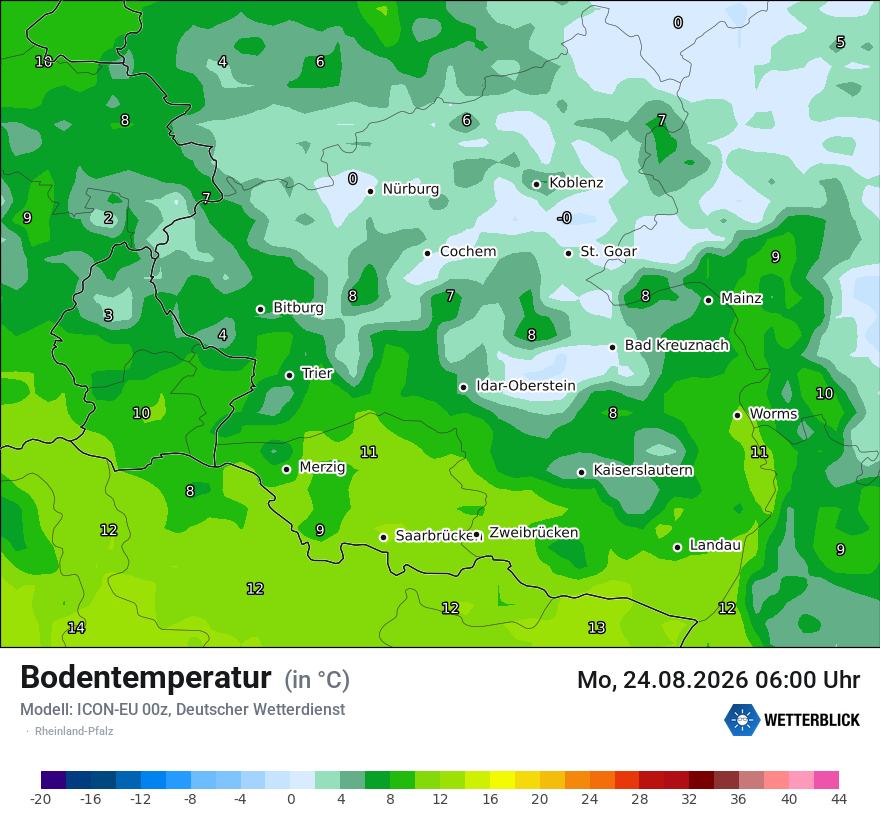 Modellkarte ICON-EU – t_g – rp