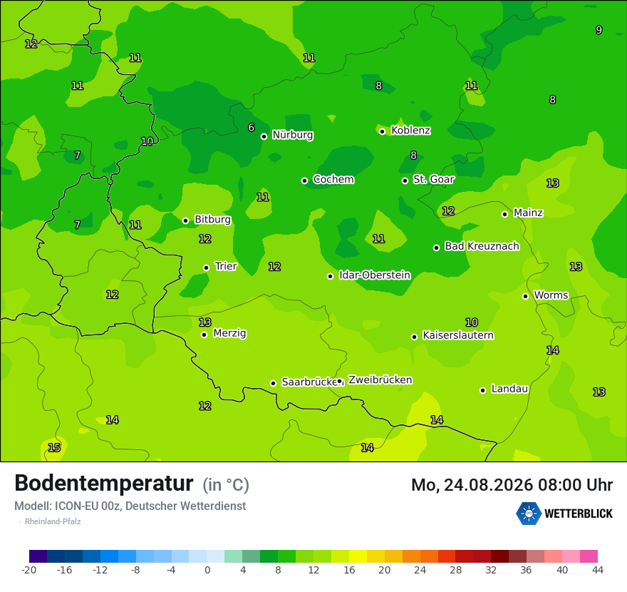 Modellkarte ICON-EU – t_g – rp