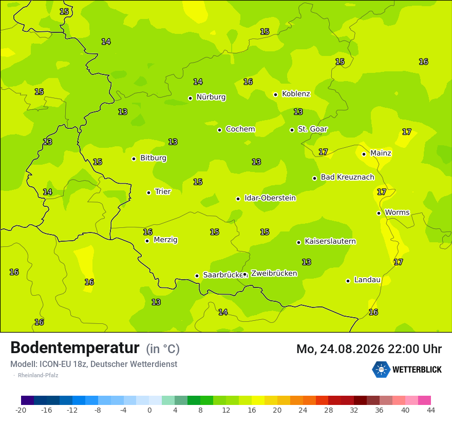 Modellkarte ICON-EU – t_g – rp