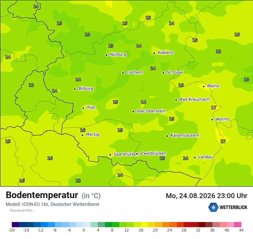 Modellkarte ICON-EU – t_g – rp