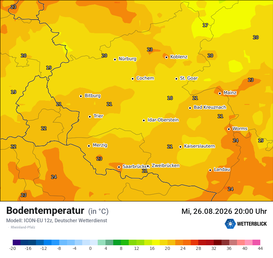 Modellkarte ICON-EU – t_g – rp
