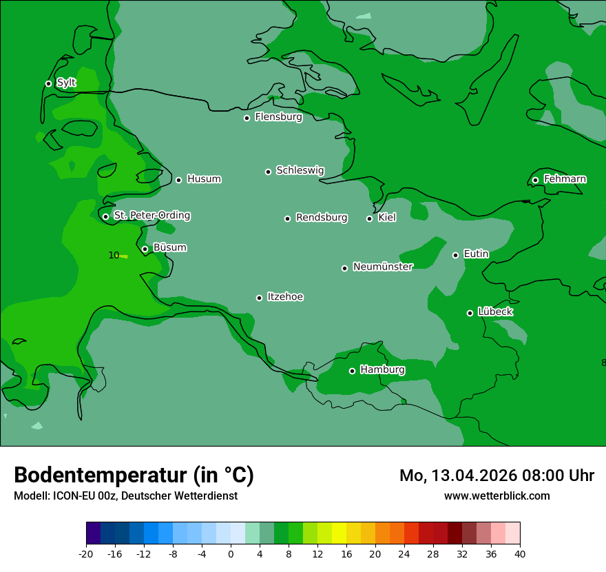 Modellkarte ICON-EU – t_g – sh