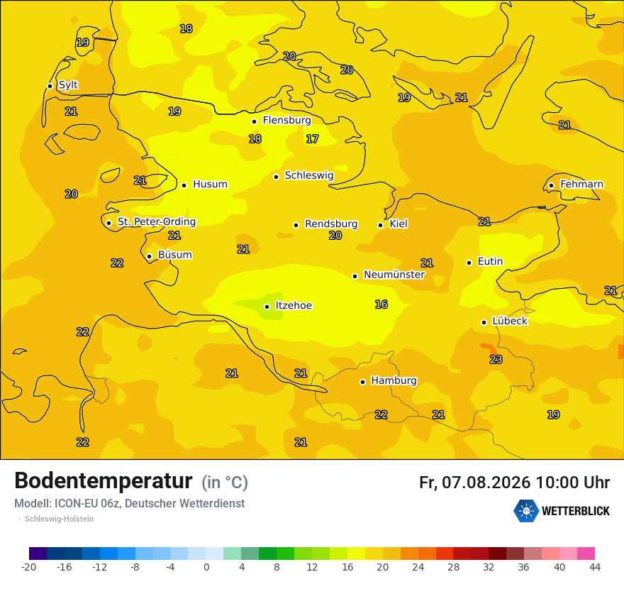 Modellkarte ICON-EU – t_g – sh