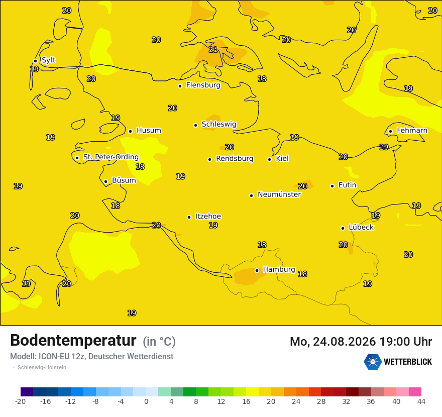 Modellkarte ICON-EU – t_g – sh