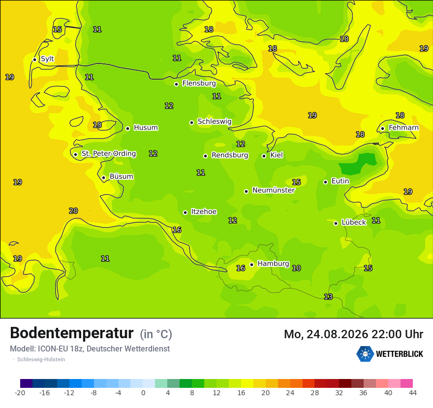Modellkarte ICON-EU – t_g – sh