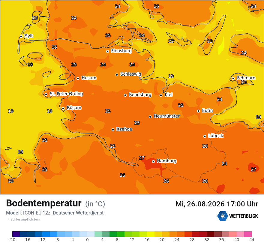 Modellkarte ICON-EU – t_g – sh