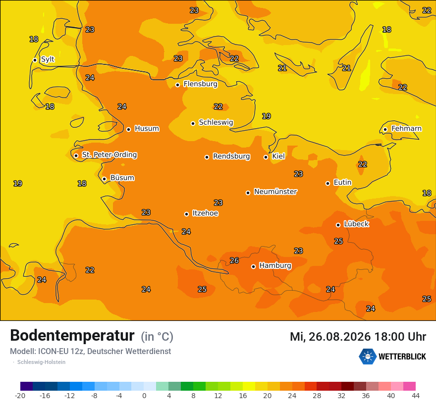 Modellkarte ICON-EU – t_g – sh