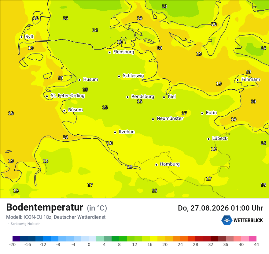 Modellkarte ICON-EU – t_g – sh