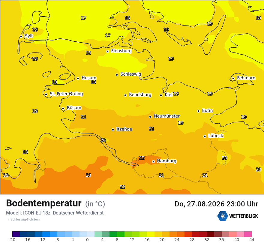 Modellkarte ICON-EU – t_g – sh
