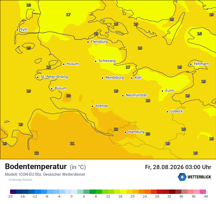 Modellkarte ICON-EU – t_g – sh