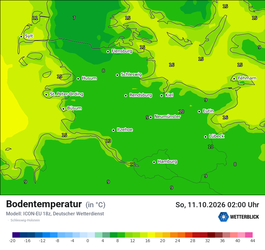 Modellkarte ICON-EU – t_g – sh