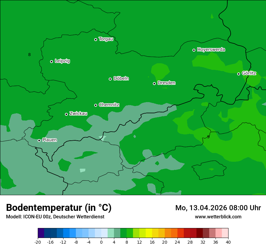 Modellkarte ICON-EU – t_g – sn