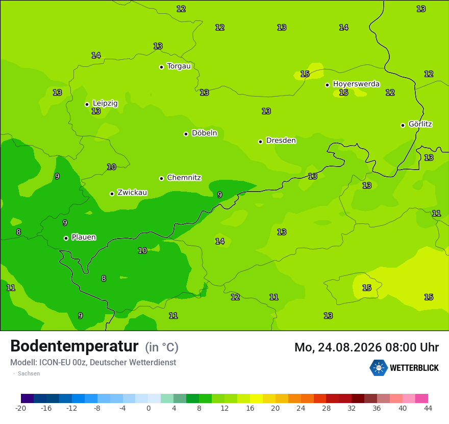 Modellkarte ICON-EU – t_g – sn