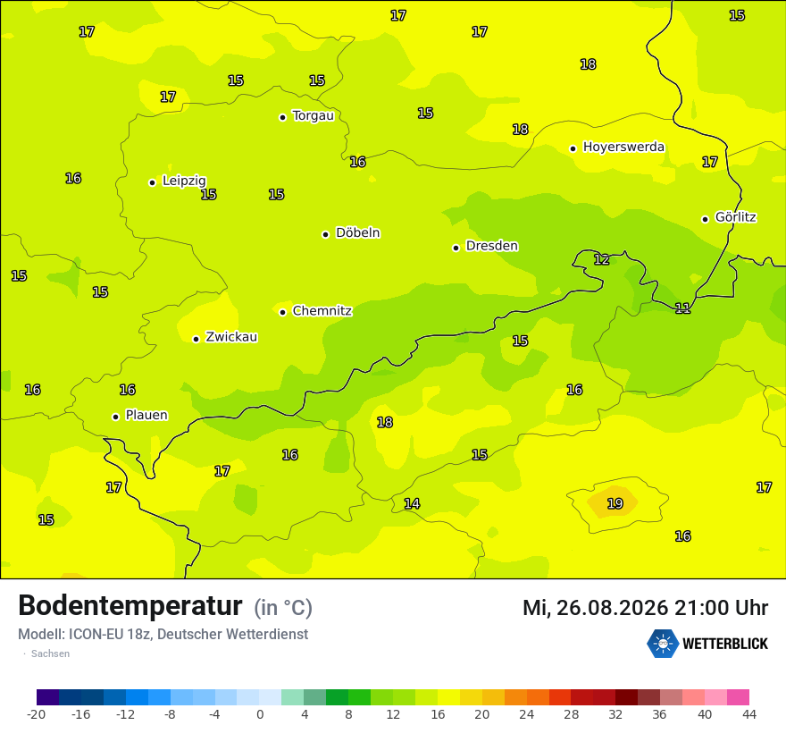 Modellkarte ICON-EU – t_g – sn