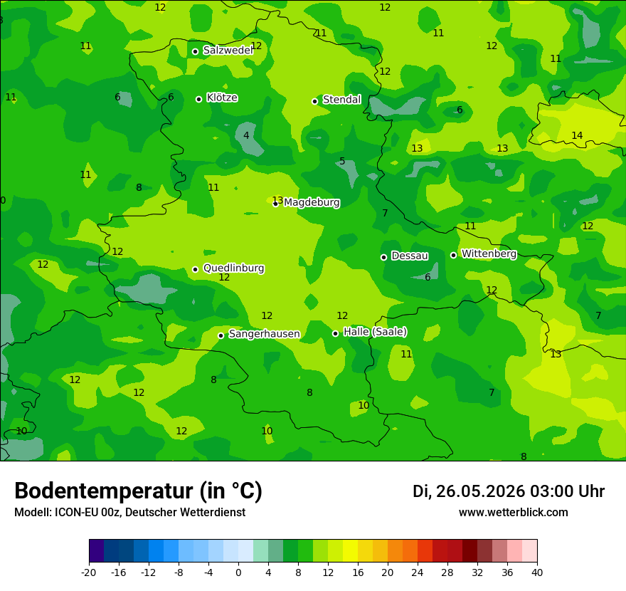Modellkarte ICON-EU – t_g – st