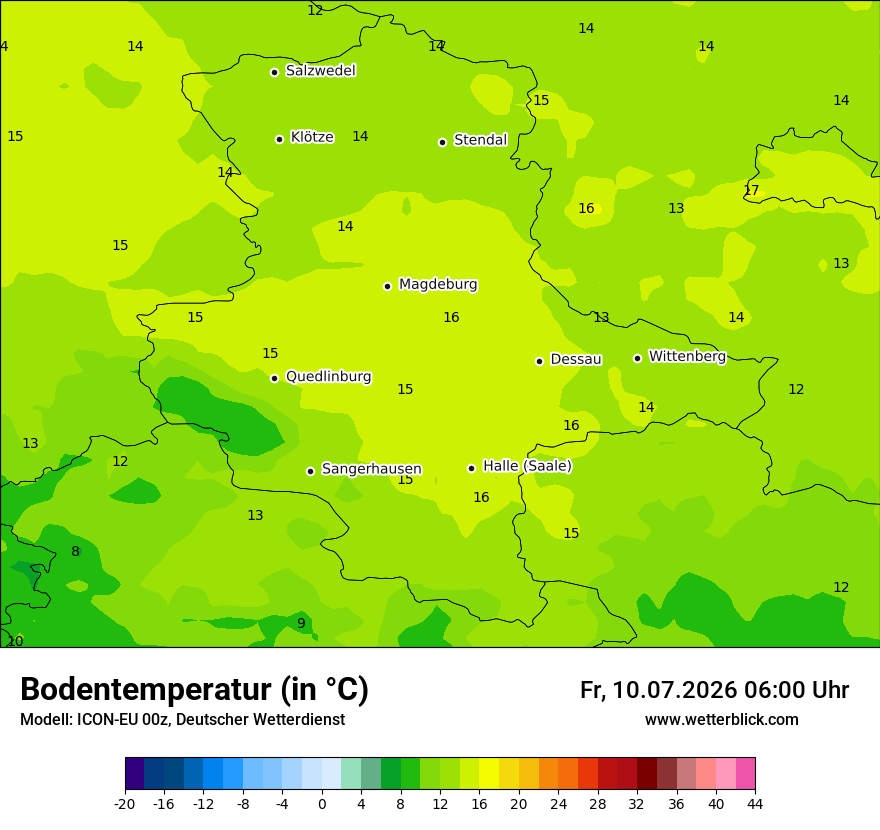 Modellkarte ICON-EU – t_g – st