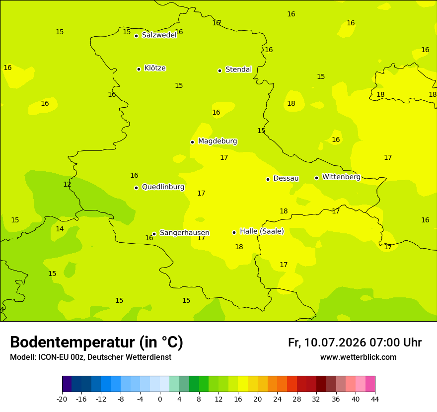 Modellkarte ICON-EU – t_g – st