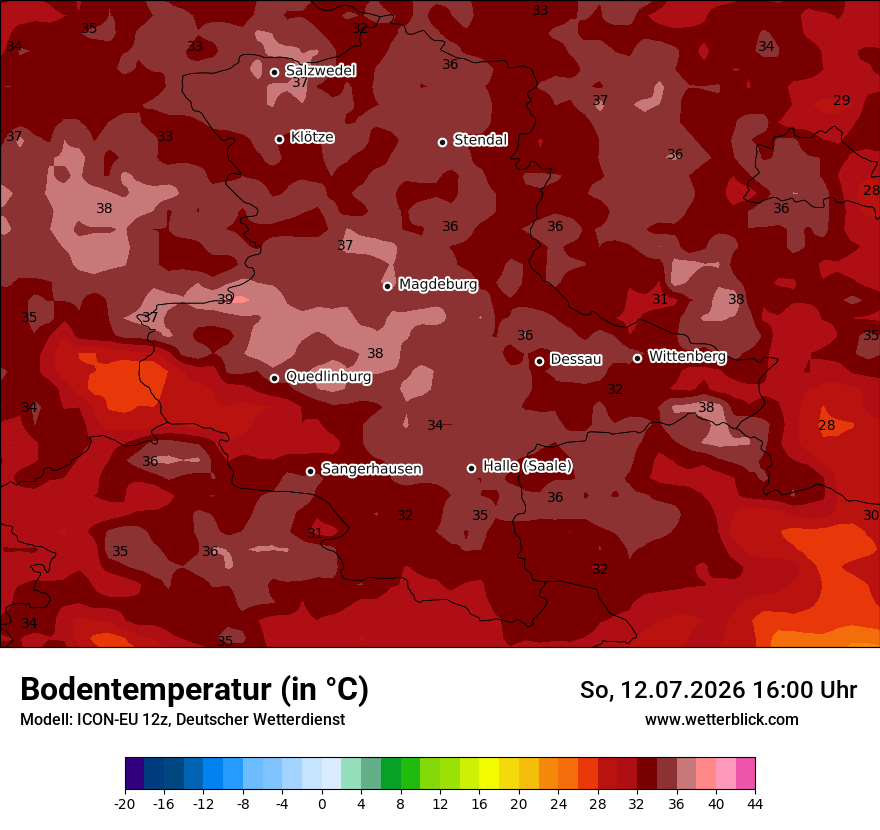 Modellkarte ICON-EU – t_g – st