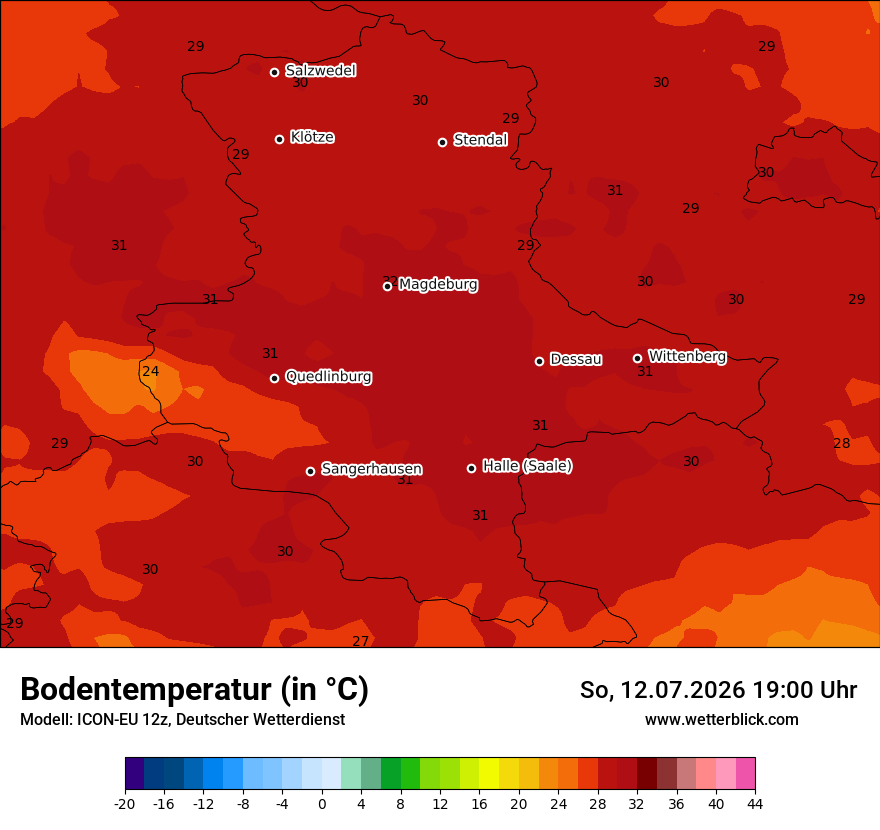 Modellkarte ICON-EU – t_g – st
